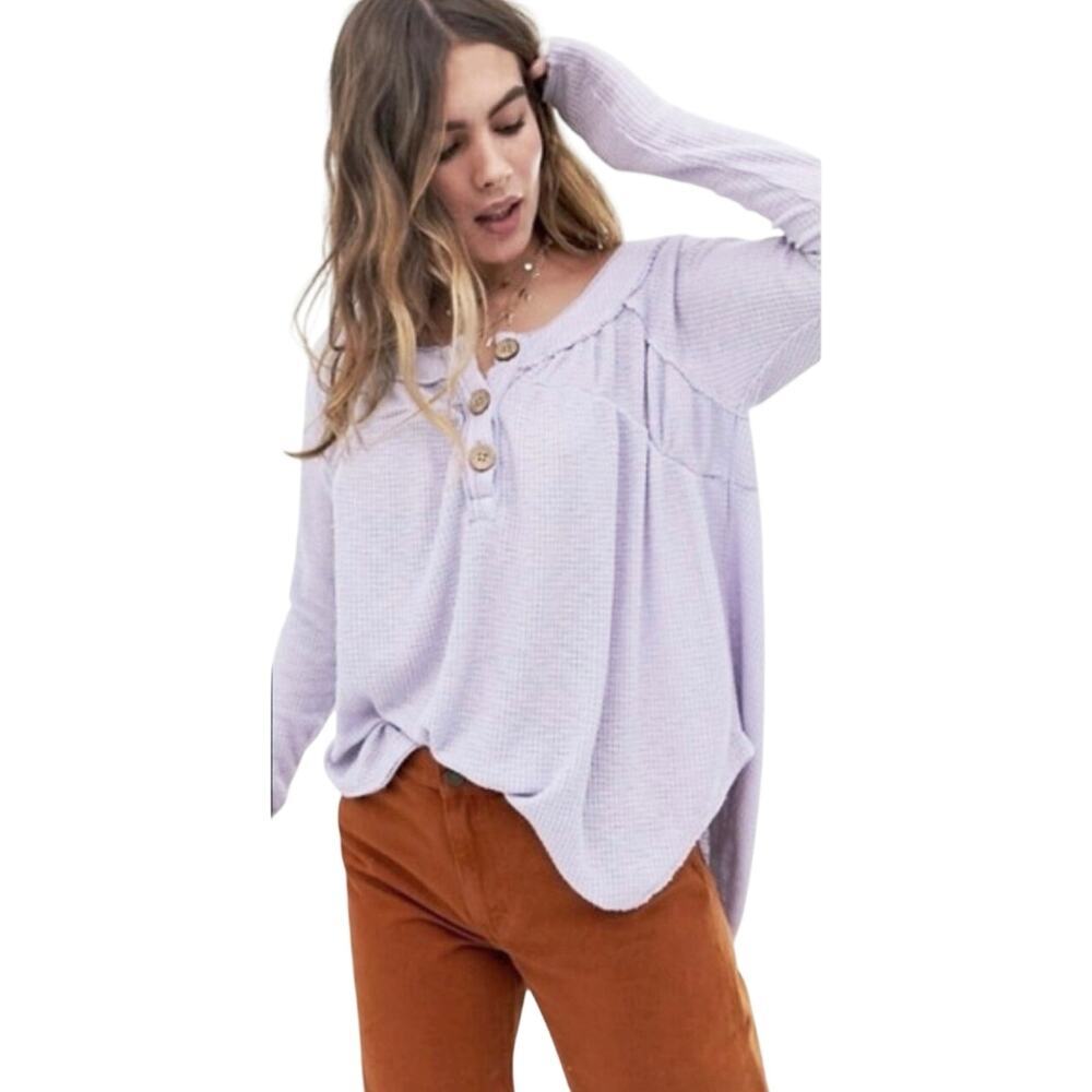 FREE PEOPLE x WE THE FREE Boho Lilac Long Sleeve Babydoll Knit Henley